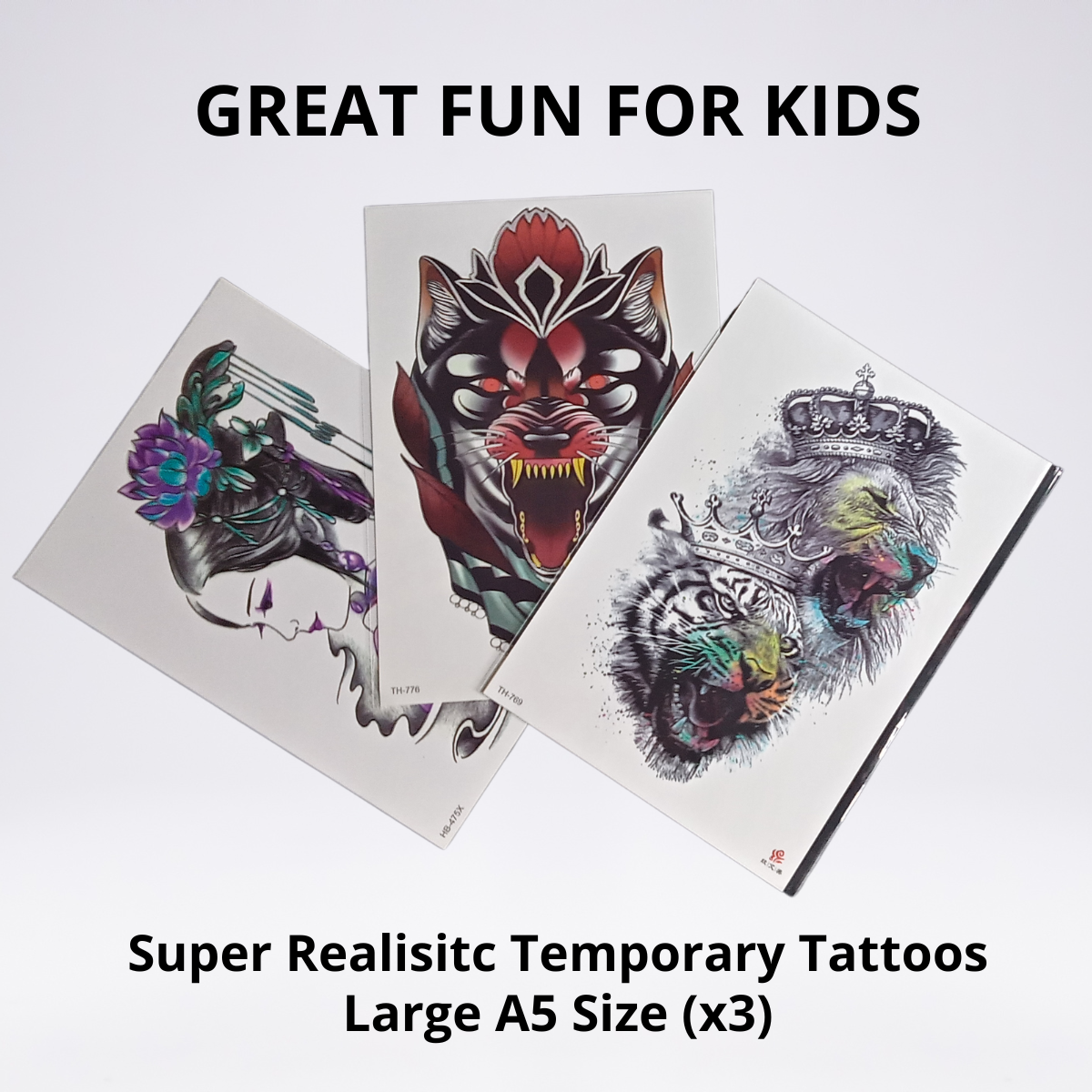 Realistic Temporary Tattoos - Great Fun for Kids! - (Large A5 Size)