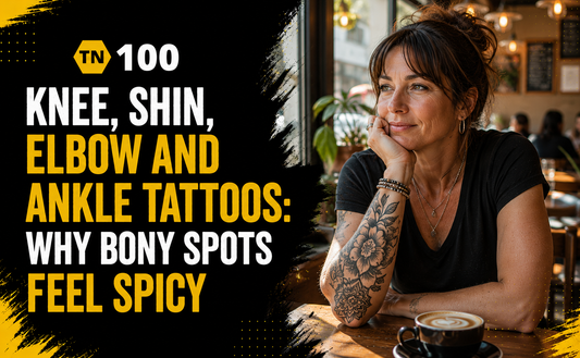 Knee, shin, elbow and ankle tattoos, preparing for bony tattoo spots with TN100 by Tattoo Numbing Australia