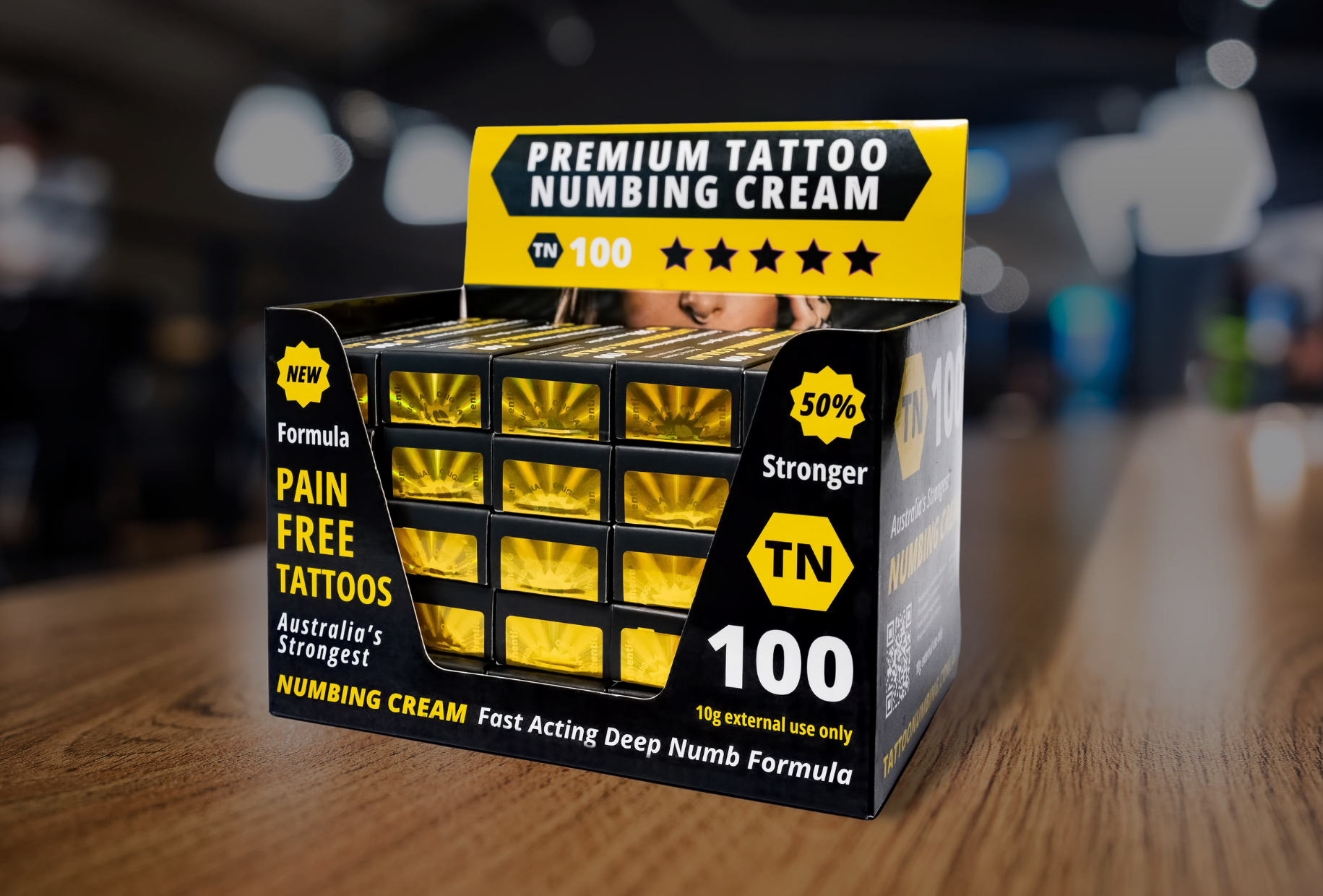 TN100 Retail Display Pack — studio packaging used by Australian tattoo and cosmetic studios